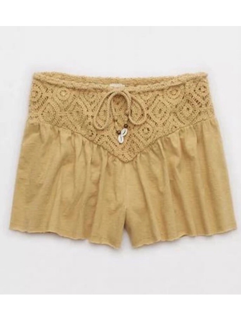 aerie Mustard Crochet Waist Pull-On Shorts